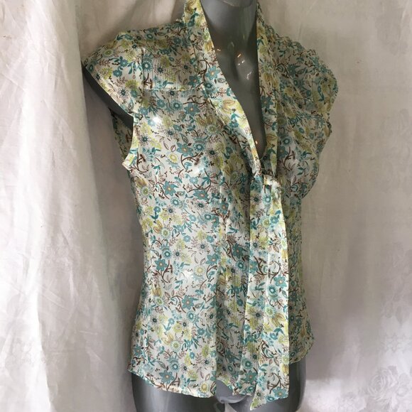 Smart Set Women's SZ S Sheer Top Sleeveless Blouse Floral Blue Y2K Fairy BOHO - Picture 6 of 16